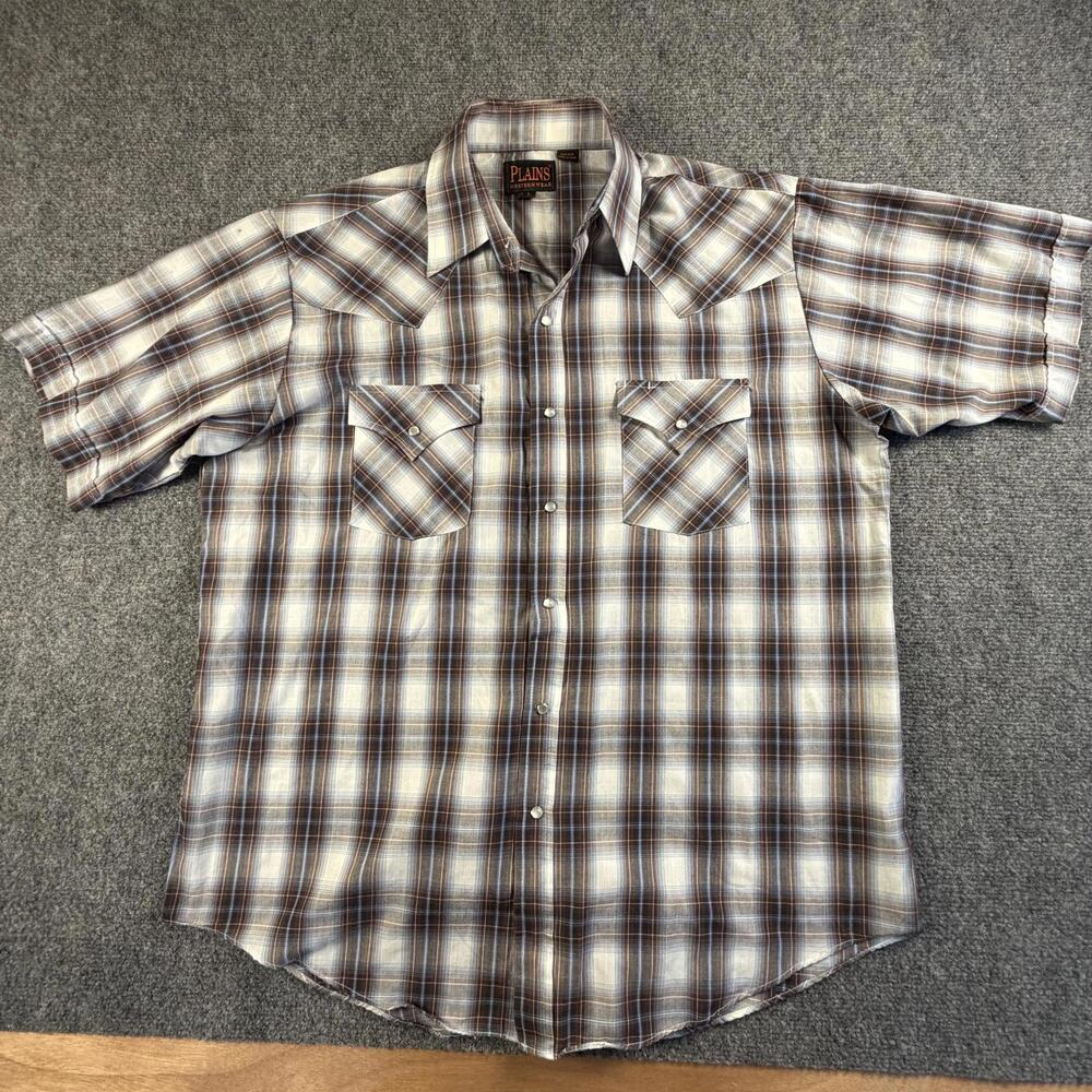 Men's Casual Short Sleeve Plaid Shirt Plains Westernwear Large #1551